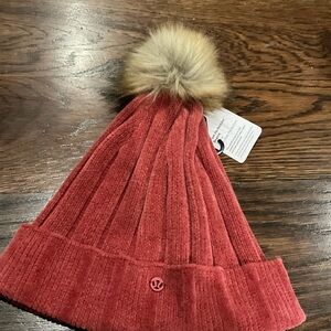 Lululemon Athletica Red Beanie with Faux Fur Pom